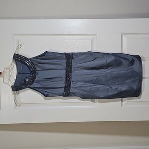 Bisou Bisou Jeweled Neckline Halter Dress Gray Satin Formal Midi Pockets Size 6